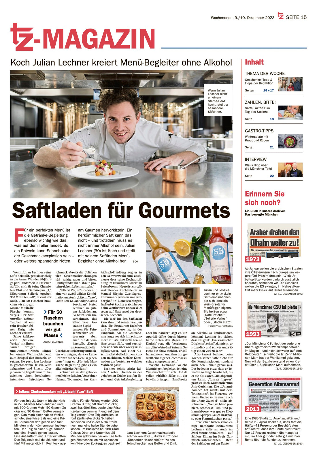 Julian's Saftladen im Münchner Merkur - TZ-Magazin | "Saftladen für Gourmets" | Julian & Jessica Lechner | Cornelia Schramm